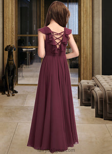 Monique A-Line Scoop Neck Floor-Length Chiffon Junior Bridesmaid Dress With Cascading Ruffles XXCP0013466