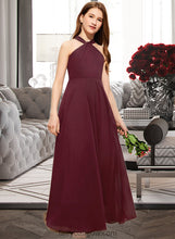 Load image into Gallery viewer, Camila A-Line V-neck Floor-Length Chiffon Junior Bridesmaid Dress With Ruffle XXCP0013468