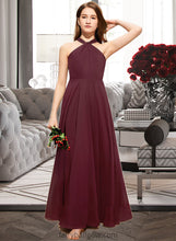 Load image into Gallery viewer, Camila A-Line V-neck Floor-Length Chiffon Junior Bridesmaid Dress With Ruffle XXCP0013468