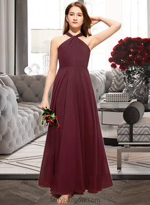 Camila A-Line V-neck Floor-Length Chiffon Junior Bridesmaid Dress With Ruffle XXCP0013468