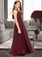 Load image into Gallery viewer, Camila A-Line V-neck Floor-Length Chiffon Junior Bridesmaid Dress With Ruffle XXCP0013468