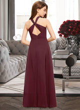 Load image into Gallery viewer, Camila A-Line V-neck Floor-Length Chiffon Junior Bridesmaid Dress With Ruffle XXCP0013468