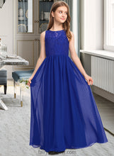 Load image into Gallery viewer, Carla A-Line Scoop Neck Floor-Length Chiffon Lace Junior Bridesmaid Dress XXCP0013469