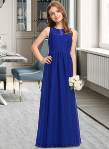 Carla A-Line Scoop Neck Floor-Length Chiffon Lace Junior Bridesmaid Dress XXCP0013469