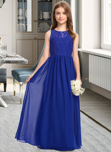 Carla A-Line Scoop Neck Floor-Length Chiffon Lace Junior Bridesmaid Dress XXCP0013469