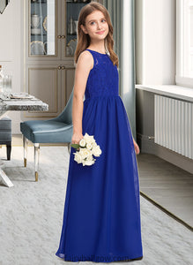 Carla A-Line Scoop Neck Floor-Length Chiffon Lace Junior Bridesmaid Dress XXCP0013469