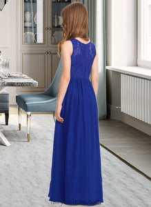 Carla A-Line Scoop Neck Floor-Length Chiffon Lace Junior Bridesmaid Dress XXCP0013469