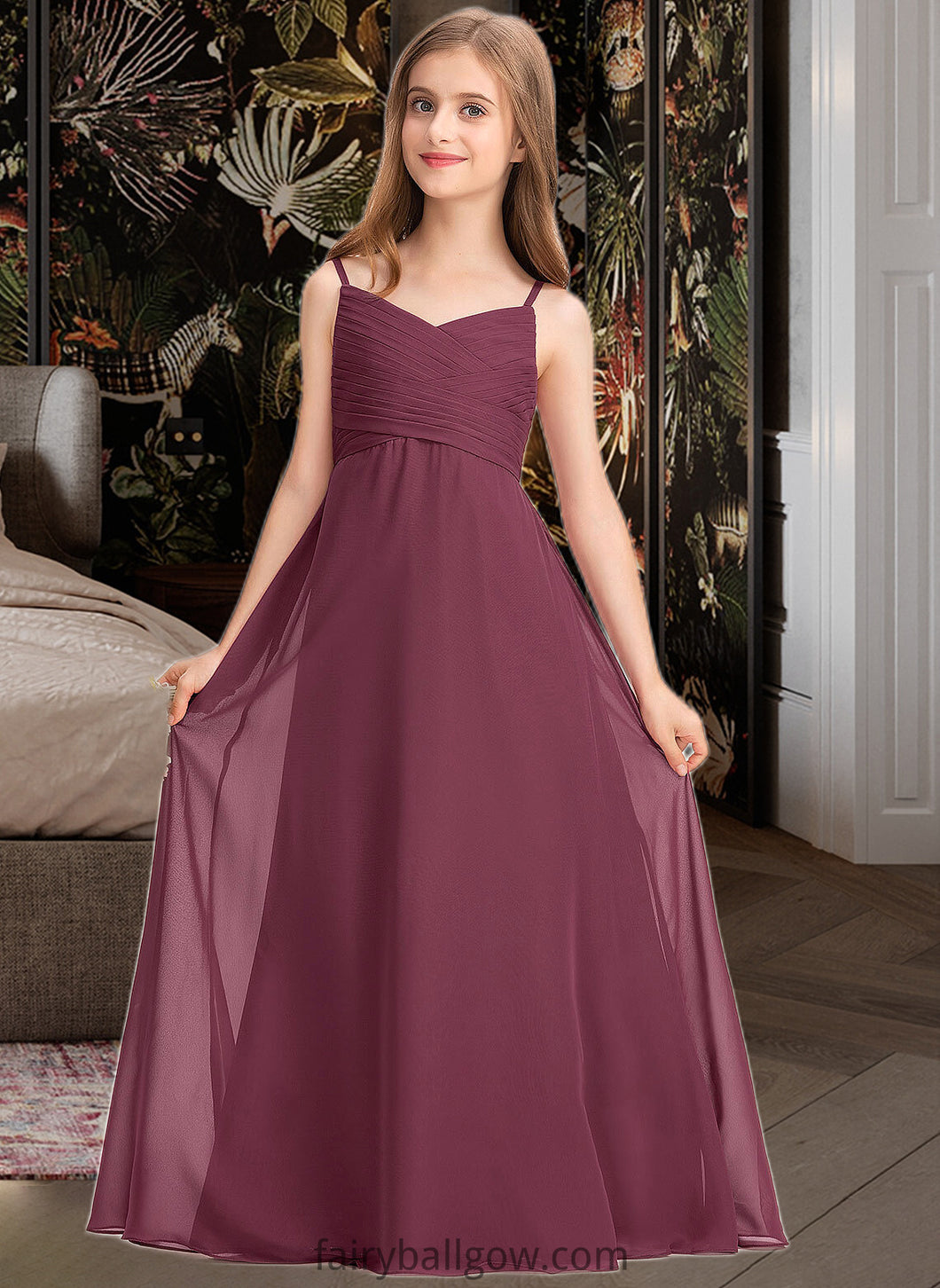 Kaylee A-Line Sweetheart Floor-Length Chiffon Junior Bridesmaid Dress With Ruffle XXCP0013470