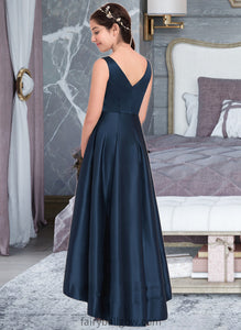 Ashtyn A-Line V-neck Asymmetrical Satin Junior Bridesmaid Dress XXCP0013471