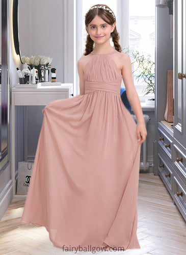 Faith A-Line Scoop Neck Floor-Length Chiffon Junior Bridesmaid Dress With Ruffle XXCP0013473