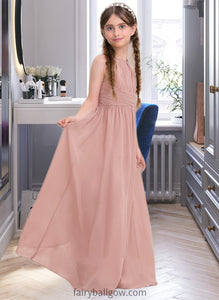 Faith A-Line Scoop Neck Floor-Length Chiffon Junior Bridesmaid Dress With Ruffle XXCP0013473