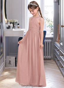 Faith A-Line Scoop Neck Floor-Length Chiffon Junior Bridesmaid Dress With Ruffle XXCP0013473