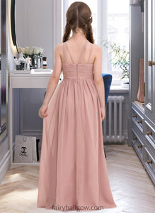 Faith A-Line Scoop Neck Floor-Length Chiffon Junior Bridesmaid Dress With Ruffle XXCP0013473