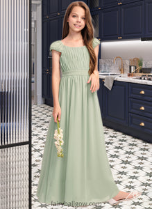 Makenzie A-Line Scoop Neck Floor-Length Chiffon Junior Bridesmaid Dress With Ruffle Bow(s) XXCP0013474