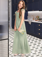 Load image into Gallery viewer, Makenzie A-Line Scoop Neck Floor-Length Chiffon Junior Bridesmaid Dress With Ruffle Bow(s) XXCP0013474