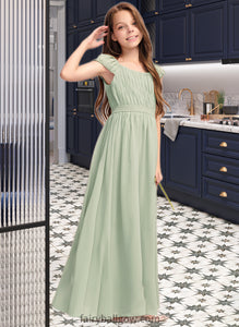 Makenzie A-Line Scoop Neck Floor-Length Chiffon Junior Bridesmaid Dress With Ruffle Bow(s) XXCP0013474