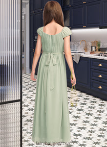 Makenzie A-Line Scoop Neck Floor-Length Chiffon Junior Bridesmaid Dress With Ruffle Bow(s) XXCP0013474