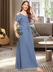 Lucy A-Line Off-the-Shoulder Floor-Length Chiffon Junior Bridesmaid Dress With Ruffle Bow(s) XXCP0013475