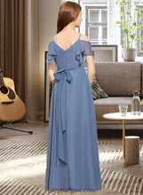 Load image into Gallery viewer, Lucy A-Line Off-the-Shoulder Floor-Length Chiffon Junior Bridesmaid Dress With Ruffle Bow(s) XXCP0013475