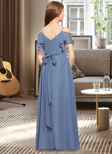 Lucy A-Line Off-the-Shoulder Floor-Length Chiffon Junior Bridesmaid Dress With Ruffle Bow(s) XXCP0013475