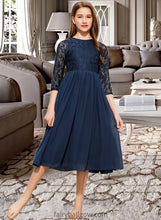 Load image into Gallery viewer, Persis A-Line Scoop Neck Tea-Length Chiffon Lace Junior Bridesmaid Dress XXCP0013477