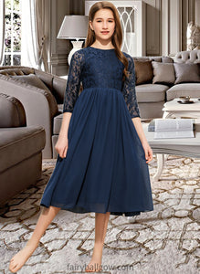 Persis A-Line Scoop Neck Tea-Length Chiffon Lace Junior Bridesmaid Dress XXCP0013477