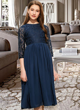 Load image into Gallery viewer, Persis A-Line Scoop Neck Tea-Length Chiffon Lace Junior Bridesmaid Dress XXCP0013477