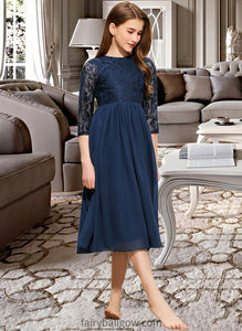 Persis A-Line Scoop Neck Tea-Length Chiffon Lace Junior Bridesmaid Dress XXCP0013477