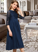 Load image into Gallery viewer, Persis A-Line Scoop Neck Tea-Length Chiffon Lace Junior Bridesmaid Dress XXCP0013477