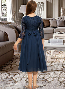 Persis A-Line Scoop Neck Tea-Length Chiffon Lace Junior Bridesmaid Dress XXCP0013477