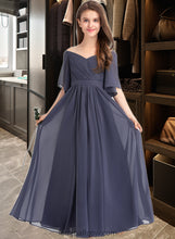 Load image into Gallery viewer, Natasha A-Line Off-the-Shoulder Floor-Length Chiffon Junior Bridesmaid Dress With Ruffle Bow(s) XXCP0013479