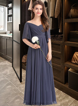 Load image into Gallery viewer, Natasha A-Line Off-the-Shoulder Floor-Length Chiffon Junior Bridesmaid Dress With Ruffle Bow(s) XXCP0013479