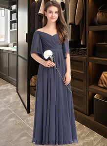 Natasha A-Line Off-the-Shoulder Floor-Length Chiffon Junior Bridesmaid Dress With Ruffle Bow(s) XXCP0013479