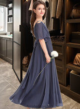 Load image into Gallery viewer, Natasha A-Line Off-the-Shoulder Floor-Length Chiffon Junior Bridesmaid Dress With Ruffle Bow(s) XXCP0013479