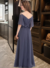 Load image into Gallery viewer, Natasha A-Line Off-the-Shoulder Floor-Length Chiffon Junior Bridesmaid Dress With Ruffle Bow(s) XXCP0013479