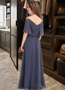 Natasha A-Line Off-the-Shoulder Floor-Length Chiffon Junior Bridesmaid Dress With Ruffle Bow(s) XXCP0013479