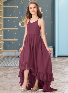 Kira A-Line Scoop Neck Asymmetrical Chiffon Junior Bridesmaid Dress With Bow(s) Cascading Ruffles XXCP0013480