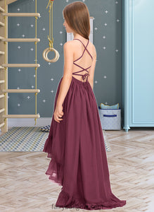 Kira A-Line Scoop Neck Asymmetrical Chiffon Junior Bridesmaid Dress With Bow(s) Cascading Ruffles XXCP0013480