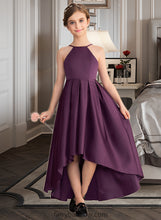 Load image into Gallery viewer, Mollie A-Line Scoop Neck Asymmetrical Satin Junior Bridesmaid Dress With Ruffle XXCP0013481