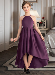 Mollie A-Line Scoop Neck Asymmetrical Satin Junior Bridesmaid Dress With Ruffle XXCP0013481