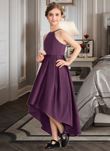 Load image into Gallery viewer, Mollie A-Line Scoop Neck Asymmetrical Satin Junior Bridesmaid Dress With Ruffle XXCP0013481