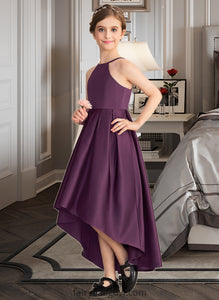 Mollie A-Line Scoop Neck Asymmetrical Satin Junior Bridesmaid Dress With Ruffle XXCP0013481