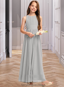 Alena A-Line Scoop Neck Floor-Length Chiffon Junior Bridesmaid Dress With Ruffle Bow(s) XXCP0013483