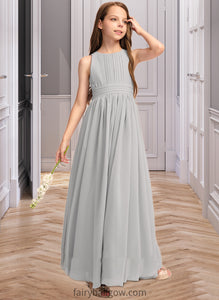 Alena A-Line Scoop Neck Floor-Length Chiffon Junior Bridesmaid Dress With Ruffle Bow(s) XXCP0013483