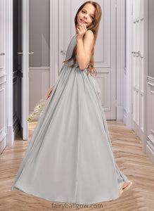 Alena A-Line Scoop Neck Floor-Length Chiffon Junior Bridesmaid Dress With Ruffle Bow(s) XXCP0013483