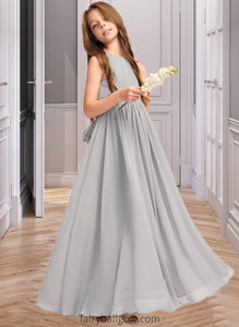 Alena A-Line Scoop Neck Floor-Length Chiffon Junior Bridesmaid Dress With Ruffle Bow(s) XXCP0013483