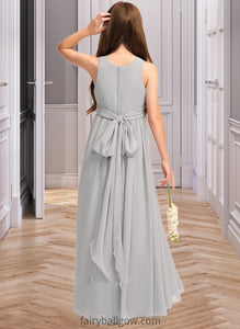 Alena A-Line Scoop Neck Floor-Length Chiffon Junior Bridesmaid Dress With Ruffle Bow(s) XXCP0013483