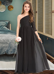 Ashtyn A-Line One-Shoulder Floor-Length Chiffon Lace Junior Bridesmaid Dress XXCP0013486