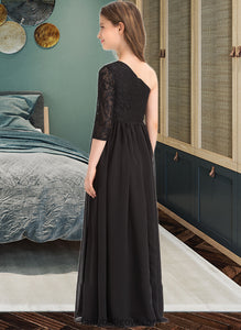 Ashtyn A-Line One-Shoulder Floor-Length Chiffon Lace Junior Bridesmaid Dress XXCP0013486