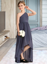 Load image into Gallery viewer, Evelin A-Line One-Shoulder Asymmetrical Chiffon Junior Bridesmaid Dress With Ruffle XXCP0013489